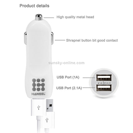 HAWEEL High Quality 2.1A\n+ 1A Dual USB Ports Car Charger(Black)