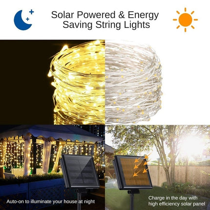 20m 200LED Solar Outdoor Waterproof Silver Wire Light String (Warm White Light)
