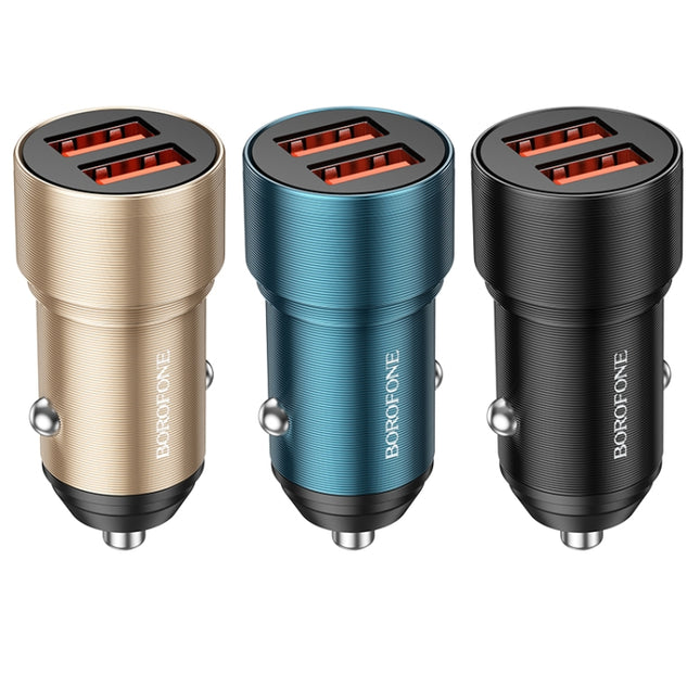 BOROFONE BZ19 Wisdom Dual USB Ports Car Charger(Blue)