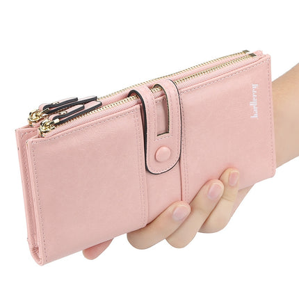 Baellerry  Ladies Long Large Capacity Buckle Zip Clutch Multi-Card Wallet(Pink)