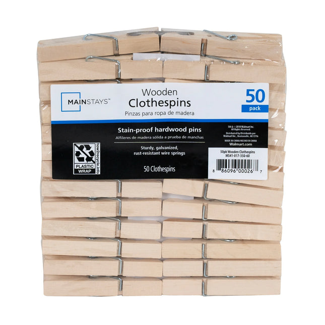 Mainstays Wood Clothes Pins, Beige, 50 Count