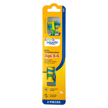 Equate Kids Ages 3 to 6 Years, Manual Soft Bristle Toothbrush, 2 Count