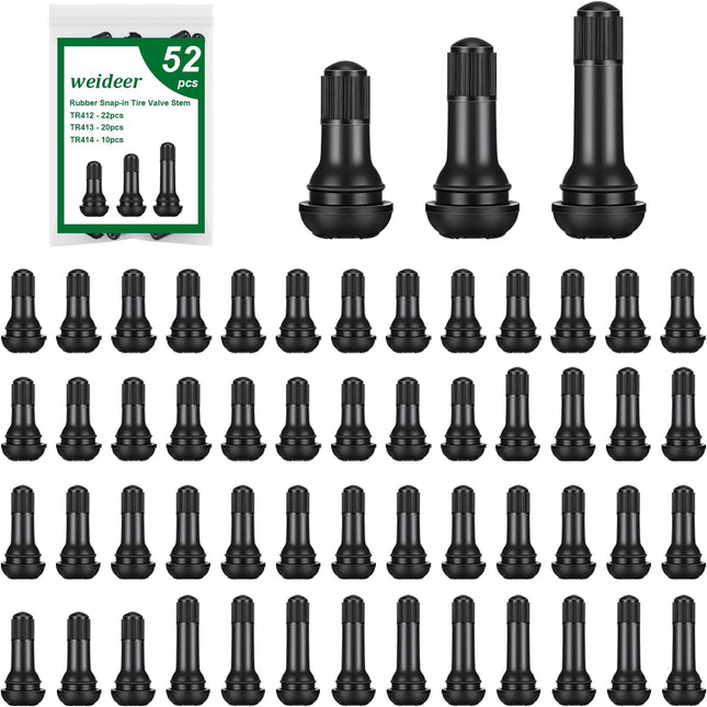 weideer TR412, TR413, TR414 Black Rubber Snap-in Tire Valve Stem for Replacement of Tubeless Rim Holes ofStandard Cars