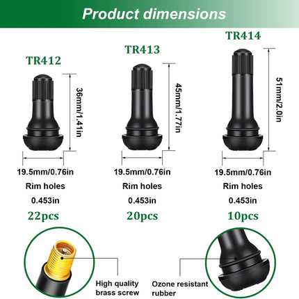 weideer TR412, TR413, TR414 Black Rubber Snap-in Tire Valve Stem for Replacement of Tubeless Rim Holes ofStandard Cars