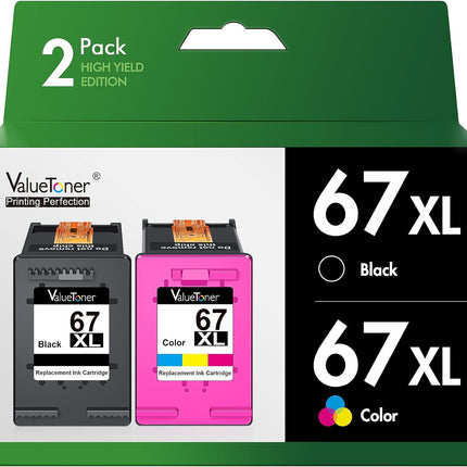 Valuetoner Ink Cartridges Replacement Compatible for HP 67 Ink cartridges Black/Color Combo Pack 67XL for Envy 6055 6055e 6052 6455e 6452 6458 DeskJet 2755e 2700 2752 2755 4152 4155 4155e 4158 2-Pack