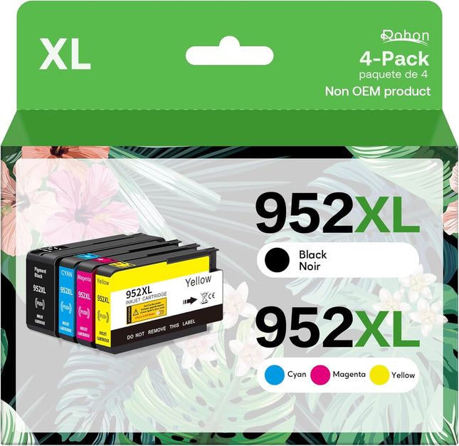 Rohon 952xl Latest Upgrade Compatible Ink Cartridges Combo Pack Replacement for HP 952 XL Use with Officejet Pro 7740 8210 8710 8720 8740 8715 7720 8725 8730 (4 Packs), Black, Cyan, Yellow, Magenta