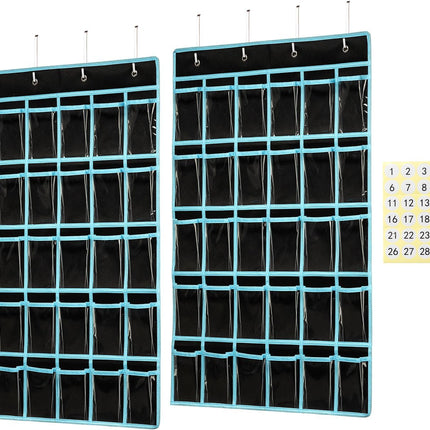 KEEPJOY Classroom Pocket Chart Organizer,Cell Phones Calculator Holder for Classroom with 30 Clear Pockets and Number Sticker Size 33.5X 24.5 Inch (2pack-Black)