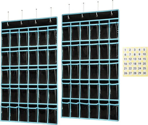 KEEPJOY Classroom Pocket Chart Organizer,Cell Phones Calculator Holder for Classroom with 30 Clear Pockets and Number Sticker Size 33.5X 24.5 Inch (2pack-Black)