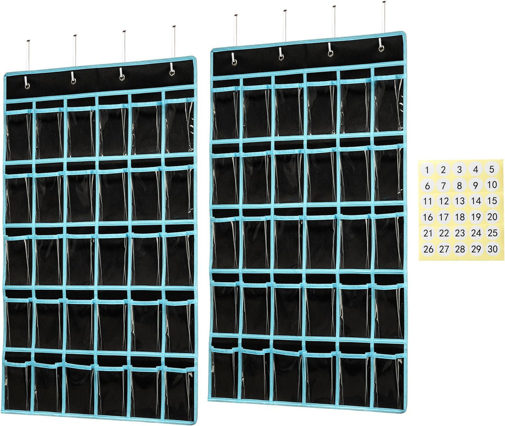 KEEPJOY Classroom Pocket Chart Organizer,Cell Phones Calculator Holder for Classroom with 30 Clear Pockets and Number Sticker Size 33.5X 24.5 Inch (2pack-Black)
