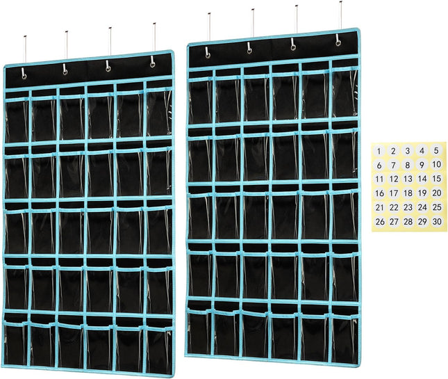 KEEPJOY Classroom Pocket Chart Organizer,Cell Phones Calculator Holder for Classroom with 30 Clear Pockets and Number Sticker Size 33.5X 24.5 Inch (2pack-Black)