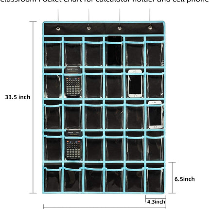 KEEPJOY Classroom Pocket Chart Organizer,Cell Phones Calculator Holder for Classroom with 30 Clear Pockets and Number Sticker Size 33.5X 24.5 Inch (2pack-Black)