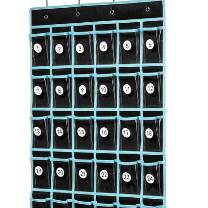 KEEPJOY Classroom Pocket Chart Organizer,Cell Phones Calculator Holder for Classroom with 30 Clear Pockets and Number Sticker Size 33.5X 24.5 Inch (2pack-Black)