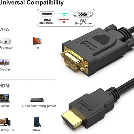 BENFEI HDMI to VGA 6 Feet Cable, Uni-Directional HDMI (Source) to VGA (Display) Cable (Male to Male) Compatible for Computer, Desktop, Laptop, PC, Monitor, Projector, HDTV, Roku, Xbox