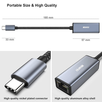BENFEI USB-C to Ethernet Adapter, USB Type-C (Thunderbolt 3/4) to RJ45 Gigabit Ethernet LAN Network Adapter Compatible with iPhone 15 Pro/Max, MacBook Pro/Air 2023, iPad Pro,iMac, S23, XPS 17 and More
