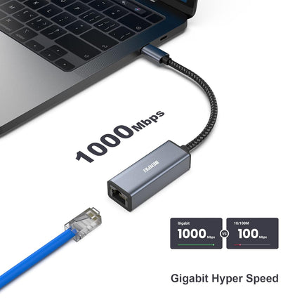 BENFEI USB-C to Ethernet Adapter, USB Type-C (Thunderbolt 3/4) to RJ45 Gigabit Ethernet LAN Network Adapter Compatible with iPhone 15 Pro/Max, MacBook Pro/Air 2023, iPad Pro,iMac, S23, XPS 17 and More