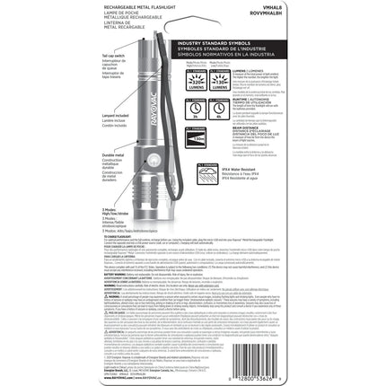Rayovac Metal Rechargeable LED Flashlight with USB Charging Cable, 300 Lumens, 18650 Battery
