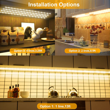 LAFULIT Under Cabinet Lighting Kit - 8 PCS, 2700K Warm White Flexible LED Strip Lights,13ft