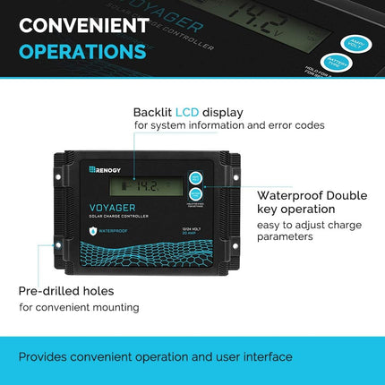 Renogy Voyager 20A 12V/24V PWM Waterproof Solar Charge Controller w/ LCD Display, 20A