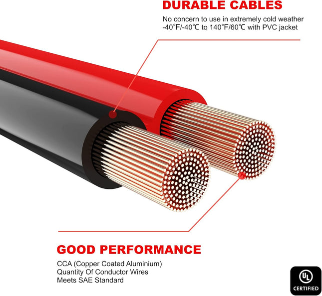 AWELTEC Jumper Cables for car, UL-Listed 8 Gauge 12 Feet Heavy Duty Booster Cables with Carry Bag (8AWG x 12Ft)
