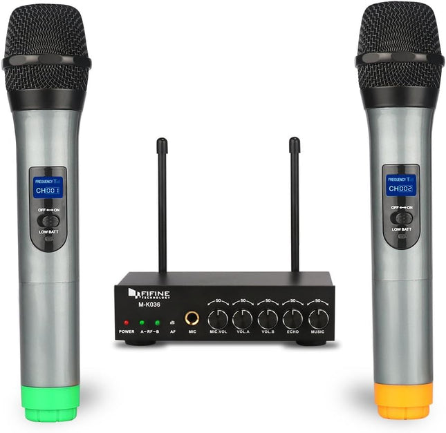 Fifine UHF Dual Channel Wireless Handheld Microphone System-K036