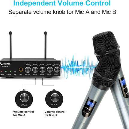 Fifine UHF Dual Channel Wireless Handheld Microphone System-K036