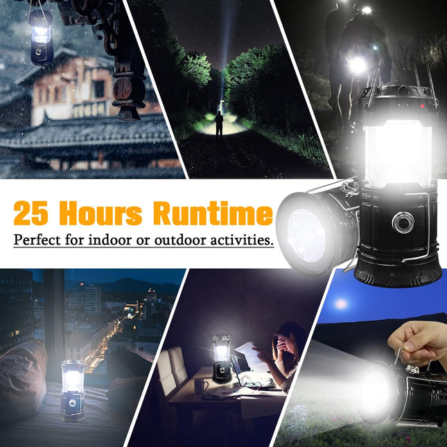 Collapsible Portable LED Camping Lantern XTAUTO Lightweight Waterproof Solar USB Rechargeable LED Flashlight Survival Kits for Indoor Outdoor Home Emergency Light Power Outages Hiking Hurricane