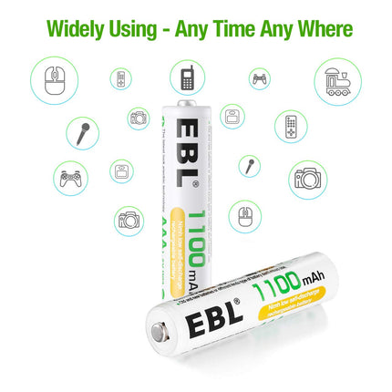 EBL AAA Ni-MH Rechargeable Batteries AAA Batteries ProCyco Technology (Typical 1100mAh, Minimum 1000mAh)