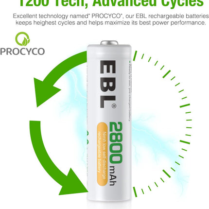 EBL Batteries 2800mAh High Capacity Precharged Ni-MH AA Rechargeable Batteries