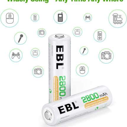 EBL Batteries 2800mAh High Capacity Precharged Ni-MH AA Rechargeable Batteries