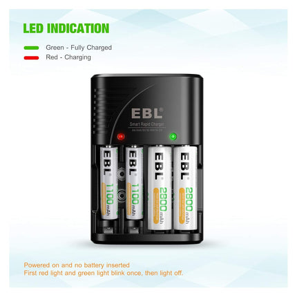 EBL Smart Rapid AA AAA Charger for AA AAA 9V Rechargeable Batteries Ni-MH Ni-CD Rechargeable Batteries