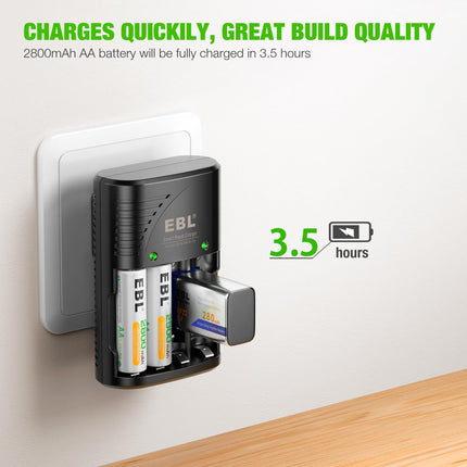 EBL Smart Rapid AA AAA Charger for AA AAA 9V Rechargeable Batteries Ni-MH Ni-CD Rechargeable Batteries