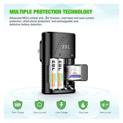 EBL Smart Rapid AA AAA Charger for AA AAA 9V Rechargeable Batteries Ni-MH Ni-CD Rechargeable Batteries
