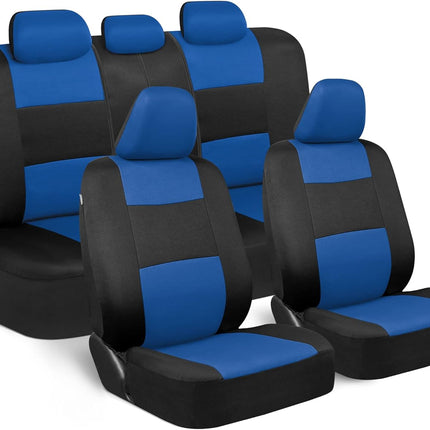 BDK PolyPro Car Seat Covers Full Set in Blue on Black – Front and Rear Split Bench Seat Covers, Easy to Install, Car Accessories for Auto Trucks Van SUV