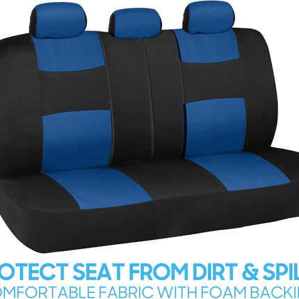 BDK PolyPro Car Seat Covers Full Set in Blue on Black – Front and Rear Split Bench Seat Covers, Easy to Install, Car Accessories for Auto Trucks Van SUV