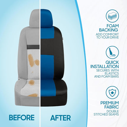 BDK PolyPro Car Seat Covers Full Set in Blue on Black – Front and Rear Split Bench Seat Covers, Easy to Install, Car Accessories for Auto Trucks Van SUV
