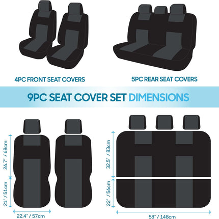 BDK PolyPro Car Seat Covers Full Set in Blue on Black – Front and Rear Split Bench Seat Covers, Easy to Install, Car Accessories for Auto Trucks Van SUV