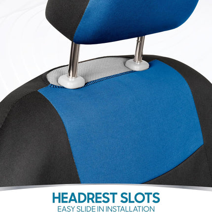 BDK PolyPro Car Seat Covers Full Set in Blue on Black – Front and Rear Split Bench Seat Covers, Easy to Install, Car Accessories for Auto Trucks Van SUV