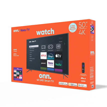 onn. 50� Class 4K UHD (2160P) LED Roku Smart Television HDR (100012585)