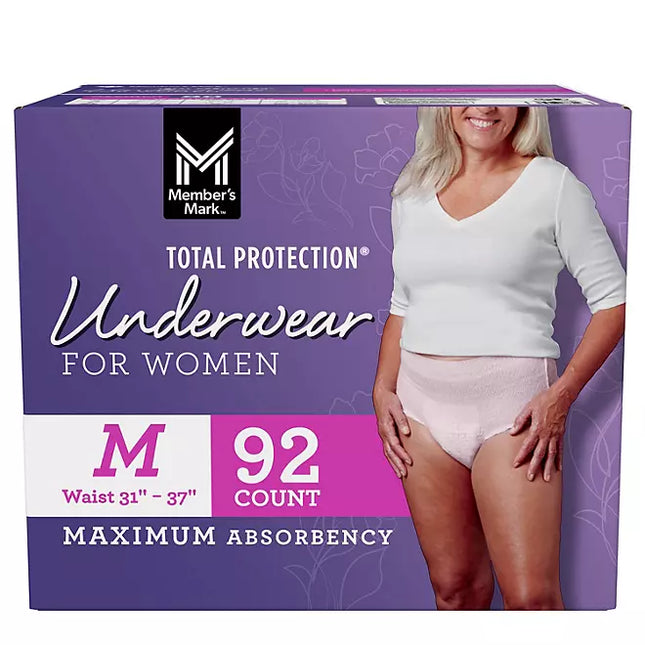 Member's Mark Total Protection Incontinence Underwear for Women, Medium - 92 ct.