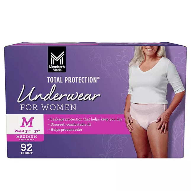Member's Mark Total Protection Incontinence Underwear for Women, Medium - 92 ct.