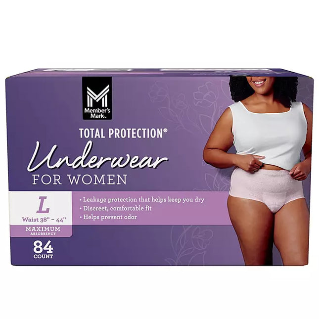 Member's Mark Total Protection Incontinence Underwear for Women, Large - 84 ct.
