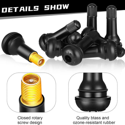 Pcs Tallew Tr413 Valve Stems Tubeless Bulk Rubber Snap-in Valve Stems for 0.453 Inch Rim Holes, Black Standard Length Replacement Tool for Car Tubeless Replacement