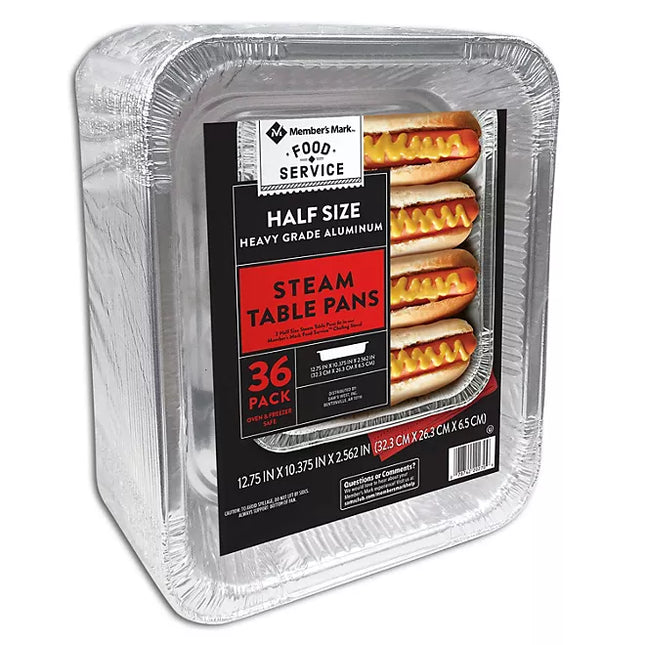 Member's Mark Aluminum Steam Table Pans, Half Size 36 ct.