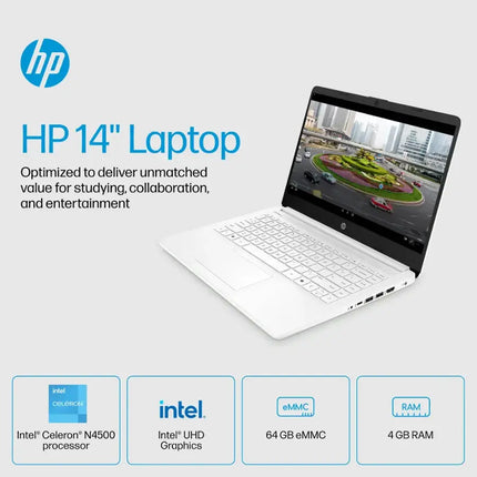 HP - 14" Laptop - Intel Celeron - 4GB Memory - 64GB eMMC - White