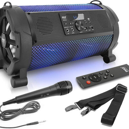 Pyle Wireless Portable Bluetooth Boombox Speaker - 500W 2.1Ch Rechargeable Boom Box Speaker Portable Barrel Loud Stereo System with Flashing LED, Digital LCD Display,AUX,USB, 1/4" Mic in - PBMSPG180.5