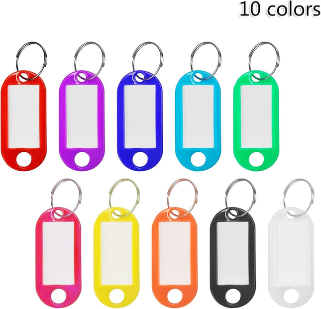 Simetufy Plastic Key Tags, Key Labels with Ring and Label Window, Key Chain ID Tags, Key Identifiers for Name,Luggage 10 Colors