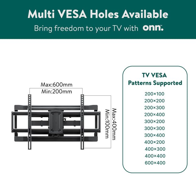 onn. Full Motion TV Wall Mount for 50'' to 86'' TVs, up to 15� Tilting