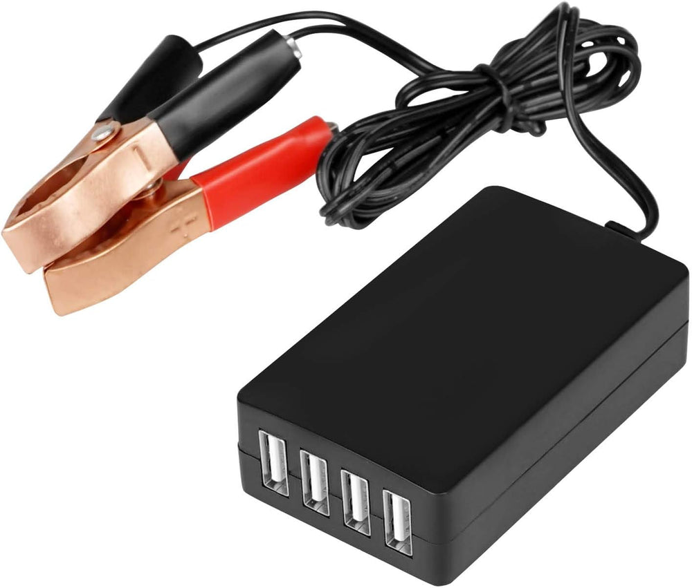 DC Converter with Battery Clip 12V 24V to 5V 8A USB Power Adapter Buck Regulator Charger, 4 Ports Automatically Identify shunt Charging, Suitable for iPhone Android Samsung Galaxy S10 s9 Plus