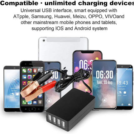 DC Converter with Battery Clip 12V 24V to 5V 8A USB Power Adapter Buck Regulator Charger, 4 Ports Automatically Identify shunt Charging, Suitable for iPhone Android Samsung Galaxy S10 s9 Plus