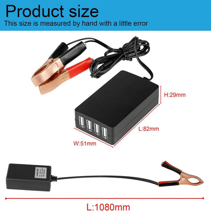 DC Converter with Battery Clip 12V 24V to 5V 8A USB Power Adapter Buck Regulator Charger, 4 Ports Automatically Identify shunt Charging, Suitable for iPhone Android Samsung Galaxy S10 s9 Plus
